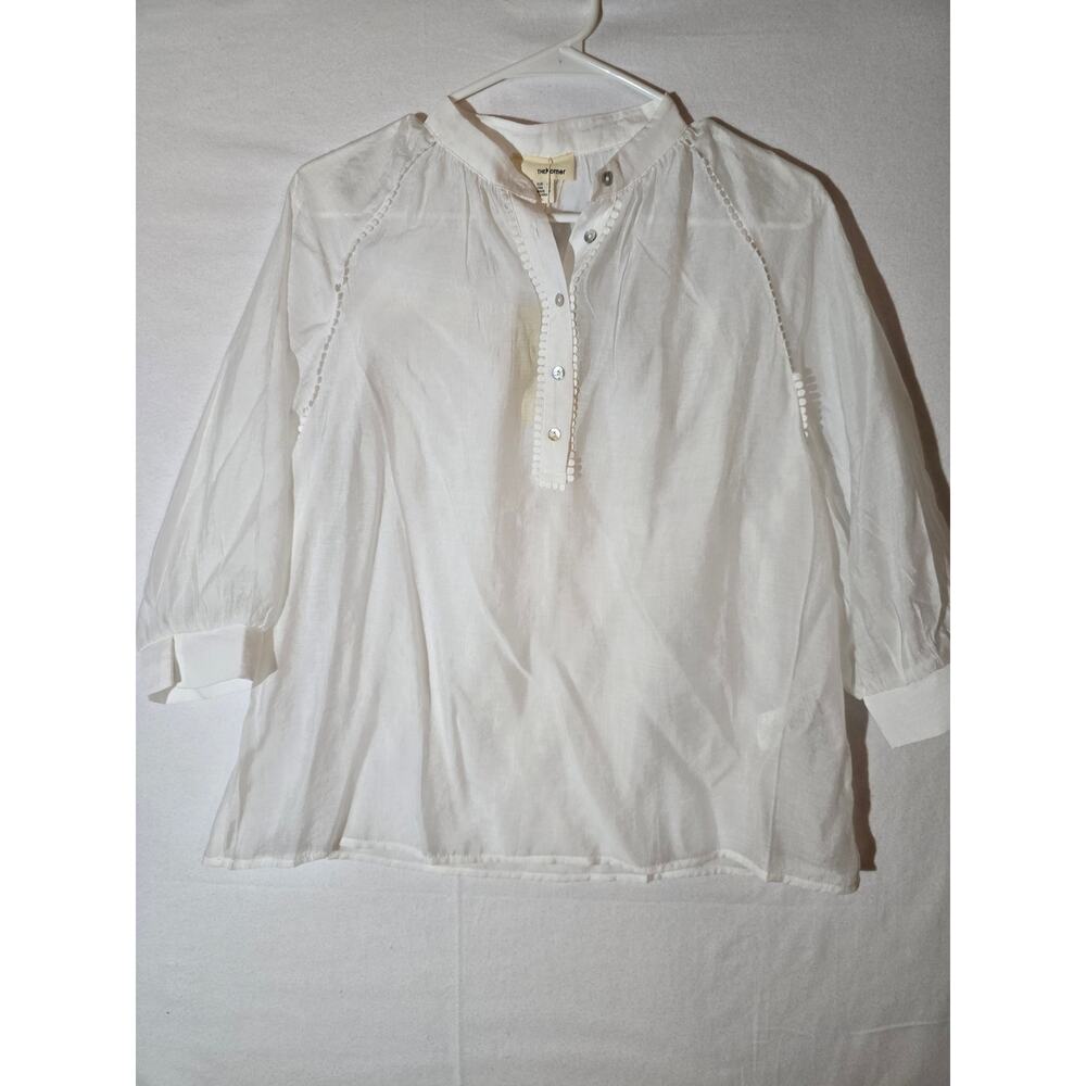 The Korner White Sheer Pompom Blouse - Size Medium